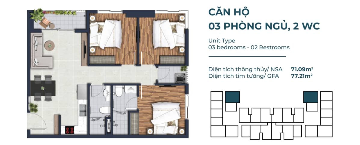 Mặt bằng căn hộ 3 phòng ngủ