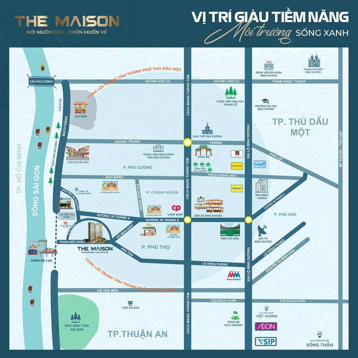 The Maison Bình Dương - Căn Hộ Cao Cấp Ven Sông Đáng Sống Nhất 2024 6 Vị trí tiềm năng của dự án The Maison Bình Dương