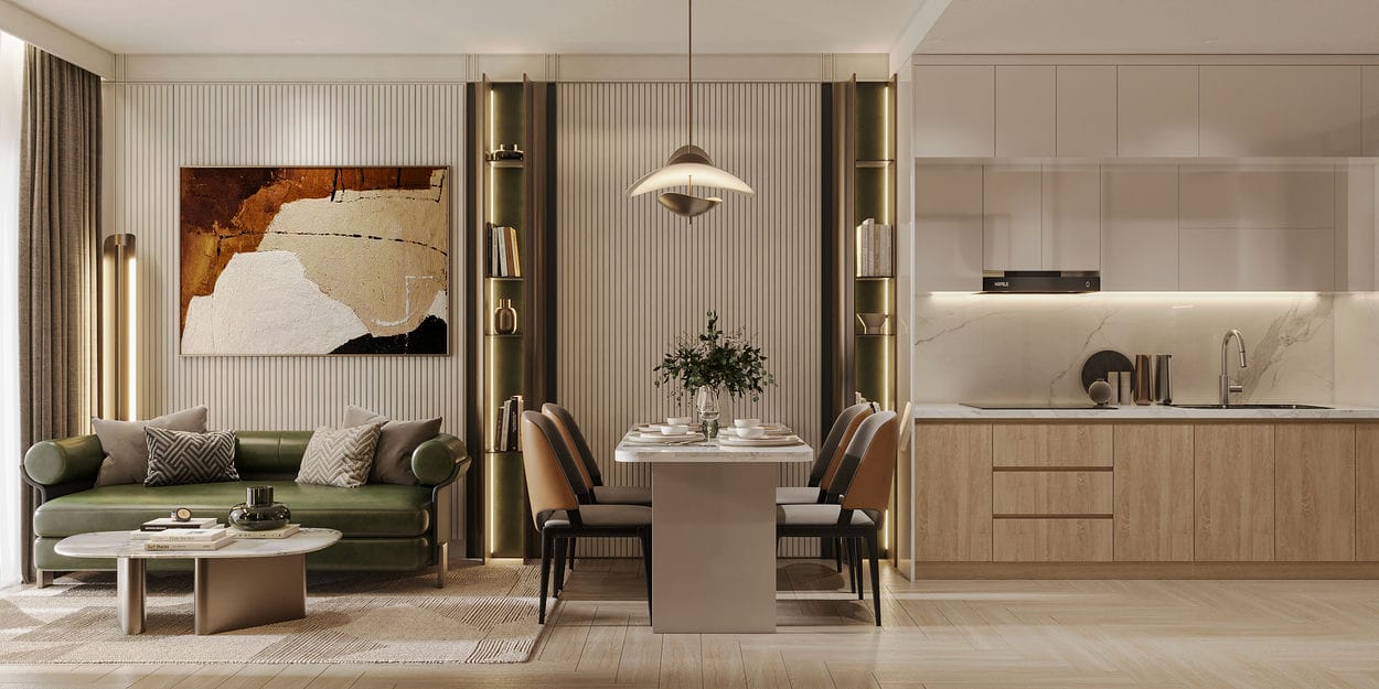 Dự Án Green Skyline Dĩ An | Bảng Giá Mới Nhất 2026 & Chính Sách Ưu Đãi 46 2BR kitchen diningtien do thuc te green skyline